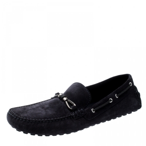 Louis Vuitton Oxford Blue Suede Braid Knot Detail Loafers Size 43.5