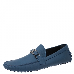 Louis Vuitton Blue Textured Leather Hockenheim Moccasins Size 43.5