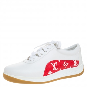 Louis Vuitton x Supreme White Leather and Monogram Canvas Trim Sport Sneakers Size 41