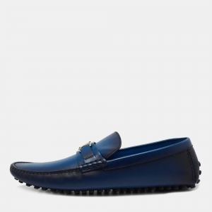 Louis Vuitton Blue Leather Hockenheim Slip On Loafers Size 46