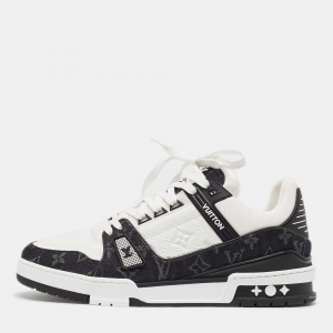 Louis Vuitton Black/White Leather and Denim Trainer Sneakers Size 43