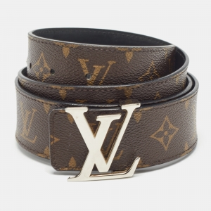 Louis Vuitton Black Monogram Canvas and Leather LV Initiales Reversible Belt 100CM