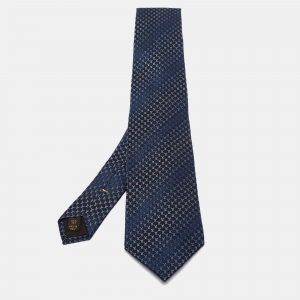 Louis Vuitton Navy Blue Monogram Silk Tie 