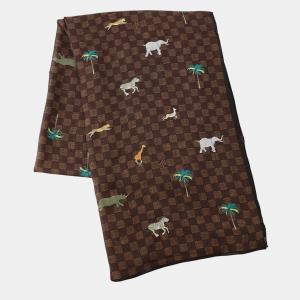 Pre Owned LOUIS VUITTON LV x The Darjeeling Limited Stole Damier Dark BrownM98226 Wool