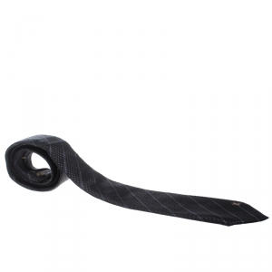 مملوكة مسبقًا Louis Vuitton Black Damier Patterned Striped Silk Jacquard Ecu Tie