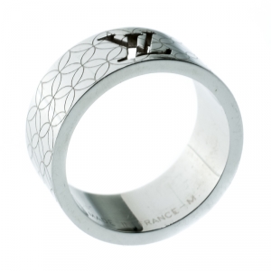 Louis Vuitton Champs-Elysées Logo Cut-out Textured Silver Tone Band Ring Size 60