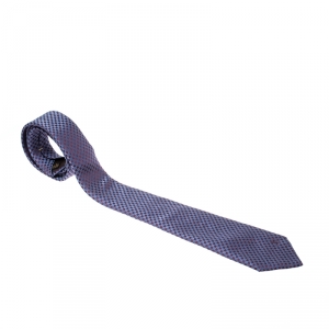 مملوكة مسبقًا Louis Vuitton Navy Blue Petit Damier Pattern Jacquard Silk Classic Tie