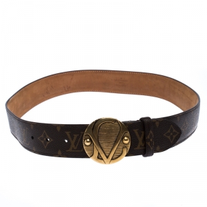 مملوكة مسبقًا Louis Vuitton Monogram Canvas Round Logo Plague Buckle Belt 90CM