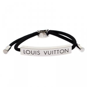 Pre Owned Louis Vuitton Black Corded Silver Tone Space Bracelet