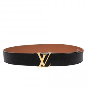 Pre Owned Louis Vuitton Black/Brown Leather Initiales Belt 90CM