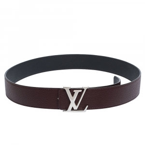 Pre Owned Louis Vuitton Burgundy Leather Reversible Belt Size 100CM