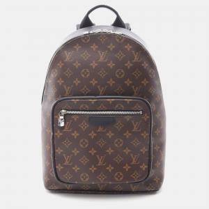 Louis Vuitton Josh Nv Backpack Coated Canvas Leather Monogram Macassar Brown Black