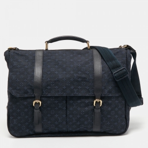 Pre Owned Louis Vuitton Navy Blue Mini Lin Maman Bag
