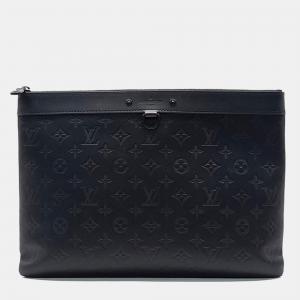 Louis Vuitton Black Monogram Shadow Leather Pochette Clutch Bag