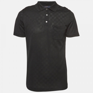 Louis Vuitton Black Patterned Cotton Knit Polo T-Shirt L