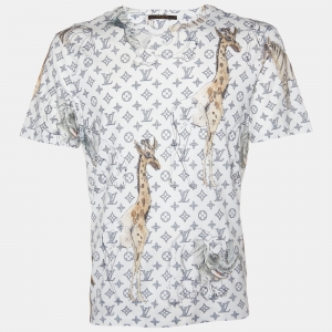 Louis Vuitton White Safari Monogram Print Cotton Crew Neck T-Shirt L