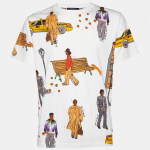 Louis Vuitton White Printed Cotton Knit Crew Neck T-Shirt L