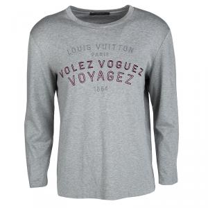 Louis Vuitton Grey Jersey Volez Voguez Voyagez Print Long Sleeve T-Shirt L