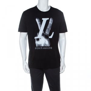 Louis Vuitton Black Cotton Peace and Love T-Shirt M 