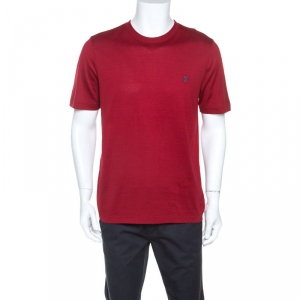 Louis Vuitton Red Logo Embroidered Cotton T-shirt L