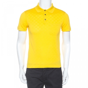 Louis Vuitton Yellow Patterned Cotton Knit Polo T-shirt XS