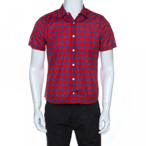Louis Vuitton Red and Blue Masai Check Short Sleeve Shirt M