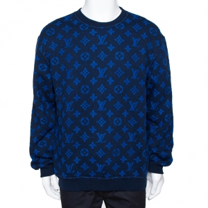 Louis Vuitton Blue Monogram Jacquard Wool Blend Sweatshirt M