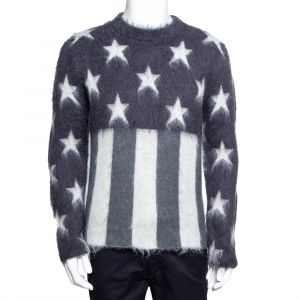Louis Vuitton Grey USA Flag Mohair Jacquard Crew Neck Sweater M