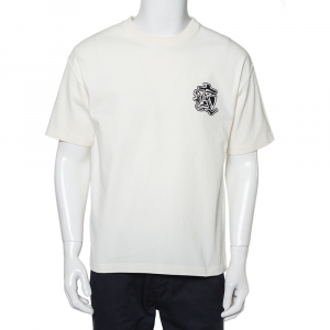 Louis Vuitton Cream Cotton Smoke Logo Printed Crewneck T-Shirt M