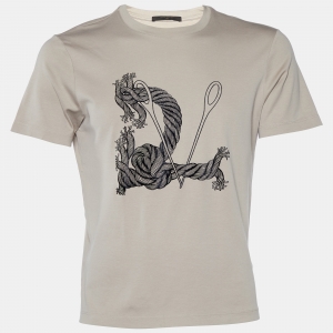 Louis Vuitton X Christopher Nemeth Beige Logo Printed Cotton Knit T-Shirt M
