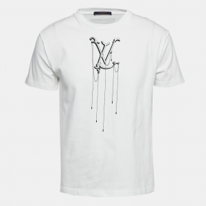 Louis Vuitton White Cotton Logo Embroidered Short Sleeve T-Shirt S