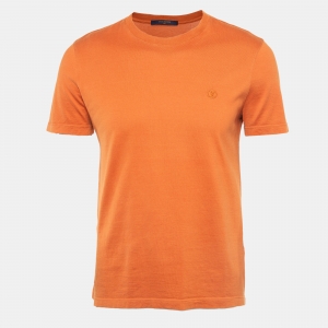 Louis Vuitton Orange Logo Embroidered Cotton Crew Neck T-Shirt M