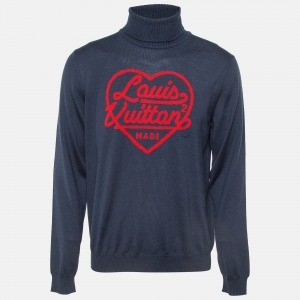 Louis Vuitton Blue Heart Intarsia Wool Sweater XL