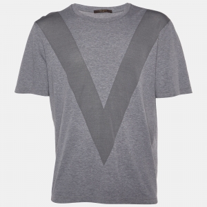 Louis Vuitton Grey Cotton & Silk V Detail Crew Neck T-Shirt XXL