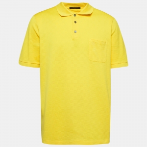 Louis Vuitton Yellow Patterned Cotton Knit Polo T-shirt 5L