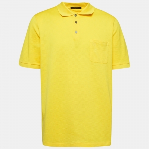 Louis Vuitton Yellow Patterned Cotton Knit Polo T-shirt 5L
