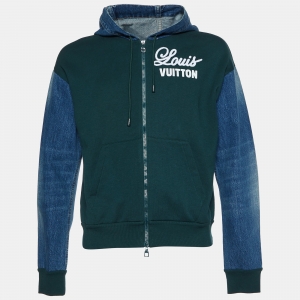 Louis Vuitton Green Logo Cotton & Denim Hooded Jacket S