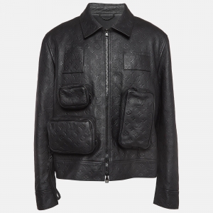 Louis Vuitton Black Monogram Patterned Leather Cargo Jacket XXL
