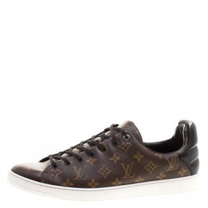 Louis Vuitton Brown Monogram Canvas and Black Leather Frontrow Low Top Sneakers Size 47