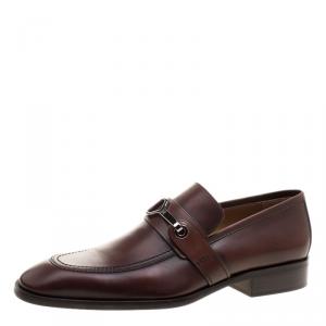 Louis Vuitton Brown Leather Buckle Detail Loafers Size 44.5