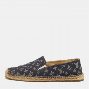 Pre Owned Louis Vuitton Size 43 Navy Blue Leather Lace Up Espadrille