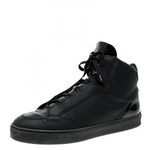 Louis Vuitton Black Leather Speaker High Top Sneakers Size 43