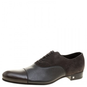 Pre Owned Louis Vuitton Grey Suede and Leather Ardoise Atlas Oxfords Size 43.5