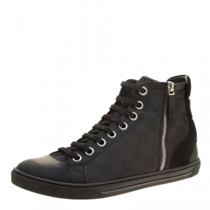 Louis Vuitton Damier Graphite Fabric and Suede Trim Zip Up High Top Sneakers Size 41