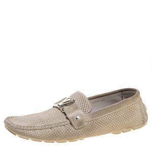 Louis Vuitton Grey Suede Damier Ebene Check Monte Carlo Loafers Size 45