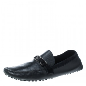 Louis Vuitton Black Leather and Suede Hockenheim Loafers Size 44.5