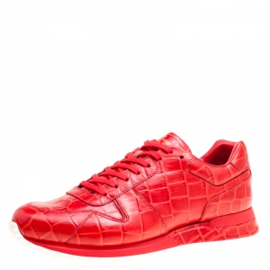 Louis Vuitton Red Croc Embossed Leather Run Away Platform Sneakers Size 41.5