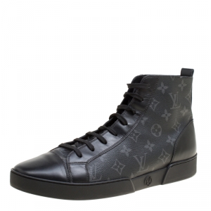 Louis Vuitton Black Monogram Canvas Match Up High Top Sneakers Size 42.5