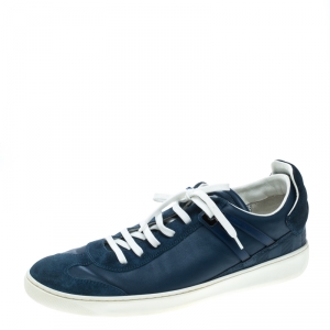 Louis Vuitton Blue Leather and Suede Damier Trimmed Detail Lace Up Sneakers Size 43 