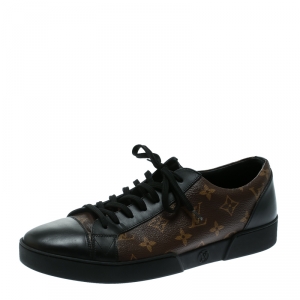 Louis Vuitton Brown/Black Monogram Canvas and Leather Match Up Low Top Sneakers Size 43
